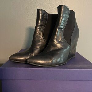 Stuart Weitzman Black Wedge Ankle Boots
